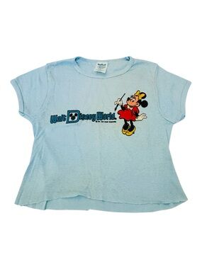 Disney World Minnie Mouse Shirt CUT OFF Graphic Tee Size Small Vintage 1978 Blue
